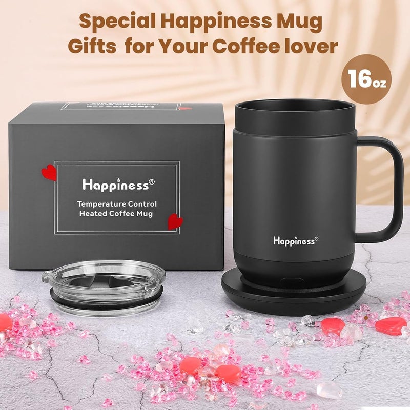 HAPPINESS كوب القهوة الذكي المدفأ، 16 أونصة، كوب قهوة كهربائي قابل لإعادة الشحن مع تحكم في درجة الحرارة - Image 4